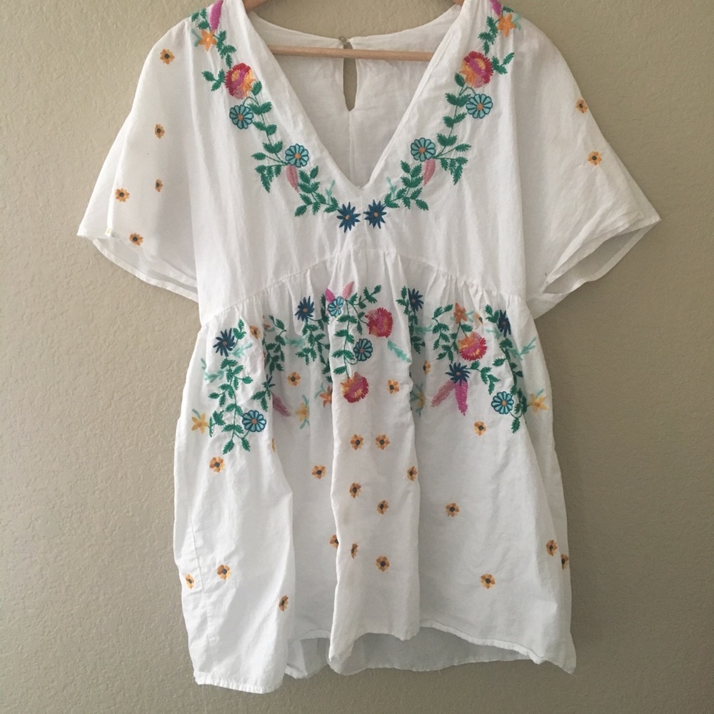 White embroidered crop dress